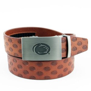 brown leather ratchet belt with Penn State Athletic Logo buckle